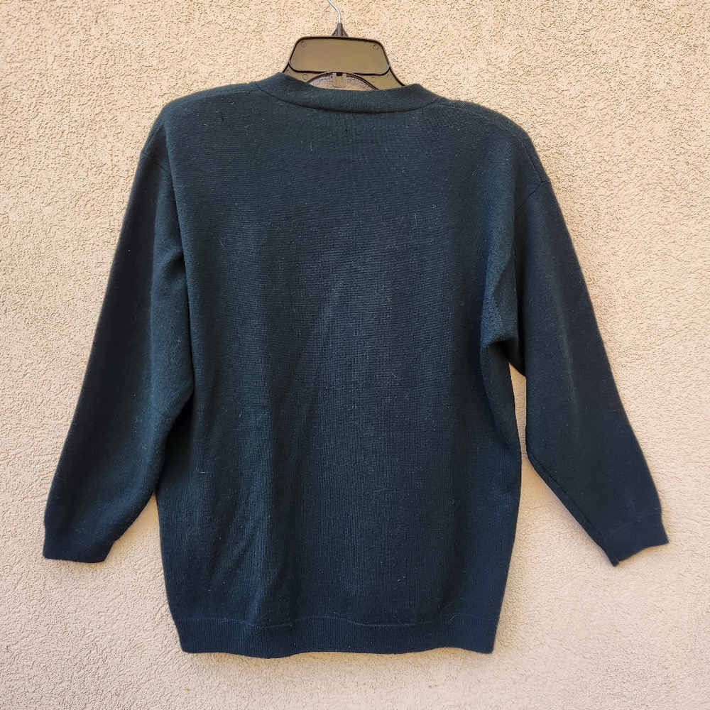 CHARTER CLUB PETITE Women's Cardigan Medium Green Wool Grama Sweater Vintage - Picture 5 of 9
